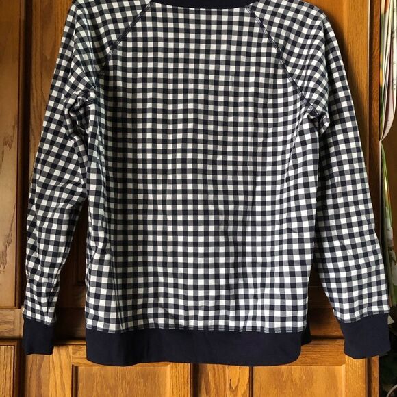 Draper James Natalie Gingham Crew Neck Sweatshirt Navy Blue - S - Picture 9 of 12